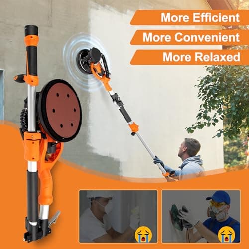Drywall Sander, 1000W Popcorn Ceiling Removal Tool, Automatic Drywall Sander with Vacuum Dust Collection, LED Light, 6 Variable Speed 800-2200RPM, Foldable & Extendable Handle,15Pcs Sanding Discs