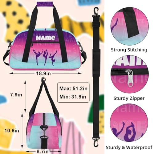 Opalaughs Custom Gymnastics Bag with Name Personalized Dance Bag Sport Gym Travel Duffel Bags for Women Weekender Overnight Duffle Bags