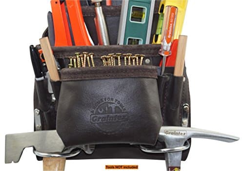 Graintex PS1234 10 Pocket Tool Pouch Oil Tanned Leather for Constructors, Electricians, Plumbers, Framers