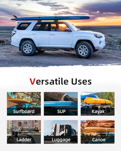 Abahub Soft Roof Rack Pads with 2 Tie Down Straps, 2 Tie Down Ropes, 2 Hood Loops and Storage Bag, for Surfboard, Kayak, Canoe, Heavy Duty Universal Car Roof Racks System