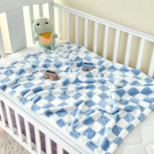 Yurhap Checkered Baby Blanket Fleece Baby Blankets for Boys, Ultra Soft Cozy Fluffy Infant Toddler Newborn Receiving Blankets for Crib Stroller, 30''x40'', Blue B0DBHD9QV1