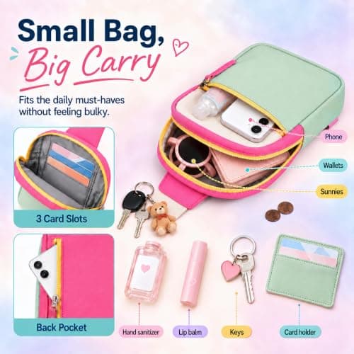 Preppy Kids Crossbody Sling Bag Purse, Halloween Boo Basket Christmas Stocking Stuffers Gifts for Kids Tween Girls Fashion Birthday Gifts for 8 9 10 11 12 Year Old Teen Girls Trendy Stuff Fanny Pack B0DJJK7S15