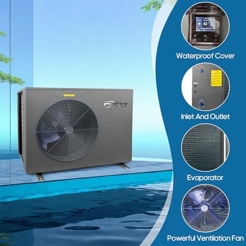 Full Inverter Heat Pump for Hot Tub and Bath, 75000BTU Electric Swimming Pool Heater, 20000 Gallons, for Above Ground and In ground Pools, WiFi Capable Timer, Heating and Cooling, Defrosting, 220-240V
