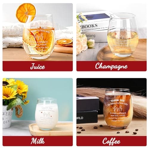 Futtumy Boss Lady Gifts, Bosses Day Gifts for Women, Thank You for Being My Boss Lady Wine Glass, Funny Boss Day Gift Office Christmas Birthday Retirement Gift for Women Manager, 17 Oz