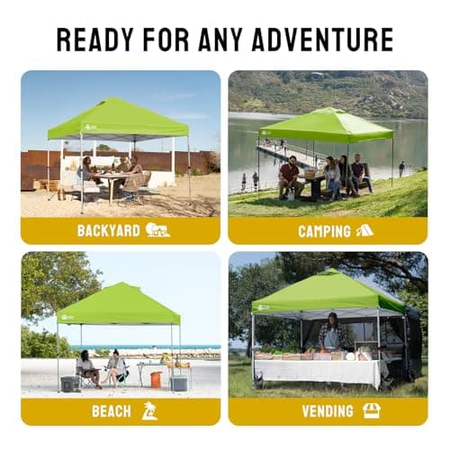 CROWN SHADES 10x10 Pop Up Canopy - Beach Tent with One Push Setup - Easy Outdoor Sun Shade for Events, Parties, Camping - Gazebo with STO-N-Go Cover Bag, Silver Coated Top, Green