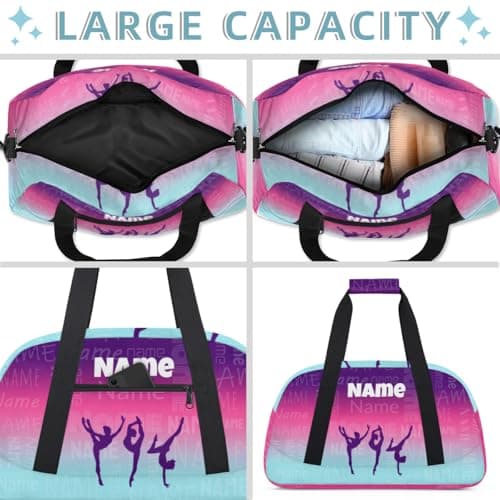 Opalaughs Custom Gymnastics Bag with Name Personalized Dance Bag Sport Gym Travel Duffel Bags for Women Weekender Overnight Duffle Bags