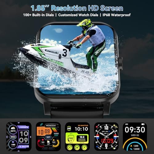 Smart Watch, 1.85" HD Smartwatch for Men Women (Answer/Make Calls), Fitness Watch with Heart Rate/Sleep/IP68 Waterproof/120+ Sports Modes, Pedometer, Android Smart Watch for Android iOS (Black)