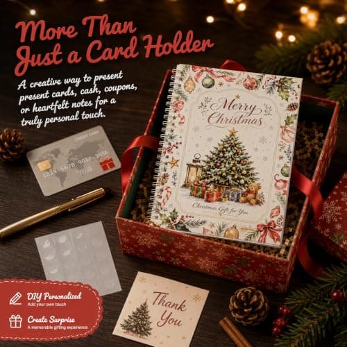 10 Page Spiral Gift Card Book,Xmas Gift Card Holder with 12 Self‑Adhesive Dots,DIY Stocking Stuffers for Women Men Kids Christmas Gift Card Book,Merry Christmas Gift Card Booklet for Adults Teens B0HDZMJ97N