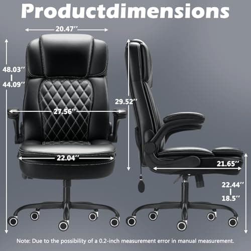 450LBS Big and Tall Executive Office Chair with Flip up Arm, Heavy Duty PU Leather Computer Desk Chair,Comfortable High Back Swivel Home Office Chair with Rolling for Adults,Spring Cushion,Metal Base