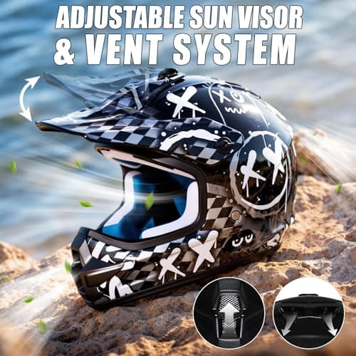 TRIANGLE Youth Kids Dirt Bike Helmet Full Face Motocross Helmet with Goggle & Gloves DOT/FMVSS-218 Approved Motorcycle Helmet