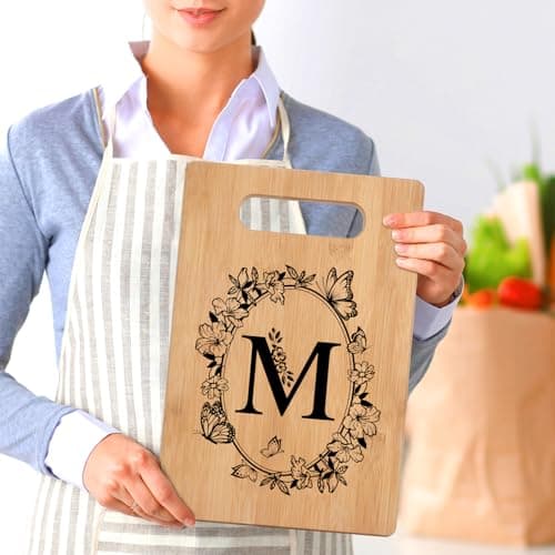 Personalized Cutting Board, Initial Birthday Gifts for Women Wedding Gifts for Couple, Monogrammed Engraved Bamboo Wood Kitchen Gifts, Unique Gift for Christmas Anniversary Housewarming(Letter M)
