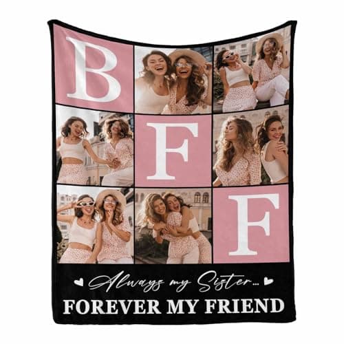 BFF Personalized Blanket with Photo and Pictures - Customized Gift for Best Friendship - Women Friends Personalized Gift, 8 Sizes B0CXXTGWKL