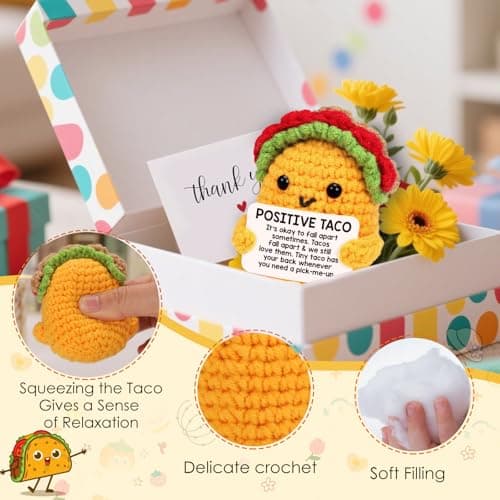 Positive Crochet Taco Christmas Birthday Gifts for Women Men Self Care Son Back to School Mom Dad Daughter Sister Friend Coworkers Relaxation Gift Desk Home Fall Decor Emotional Inspirational Support