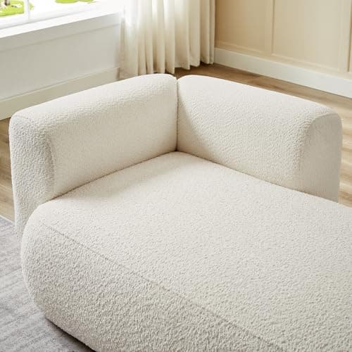 Upholstered Chaise Lounge Indoor for Living Room Bedroom Office Chaise Lounge Sofa：Boucle Fabric Modern Leisure Sofa Recliner Chair Sleeper Indoor (Boucle Cream)