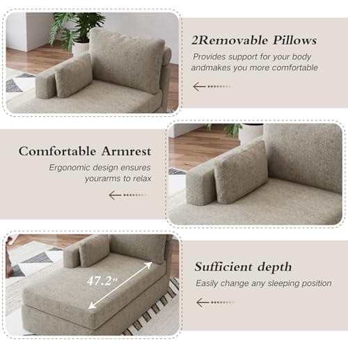 31.89" Chaise Lounge with Left Armrest Upholstered Modern Lounge Couch Sleeper Sofa with Cushions & Pillows for Living Room Bedroom Reading Nookk,Taupe