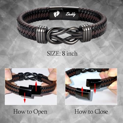 New Dad Gifts for Men, First Time Parents Gift Dad to Be Gift for Father's Day Birthday Christmas, Leather Bangle Bracelet for Daddy Him Husband