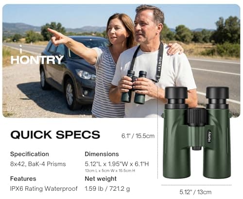 Hontry 8x42 Binoculars with IPX6 Waterproof Protection for Bird Watching, Hunting, Cruise Ship, Travel and Safari