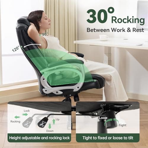 Vogue Furniture Direct Big and Tall Office Chair 500lbs, Heavy Duty High Back PU Leather Desk Chair, Adjustable Height Rolling Wheels Computer Chair for Home Office Work (Black)