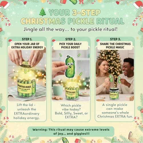 60 Positive Pickle Cards Jar, Stocking Stuffers, Xmas Christmas White Elephant Gifts for Teenage, Women, Adults, Mom, Teachers, Sisters, Friends, Teen Girl Gifts Trendy Stuff