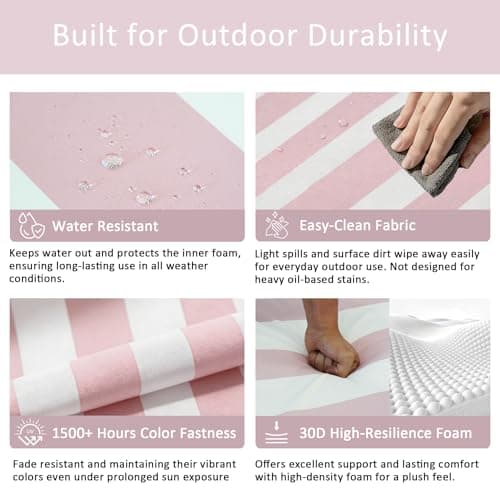 COZYVIDA 50"x20" Adirondack Chair Cushions Set of 2,Outdoor Rocking Chair Cushions high Back,Water-Resistant,UV-Resistant 1000+ Hrs, with Adjustable Straps,Pink White Stripe