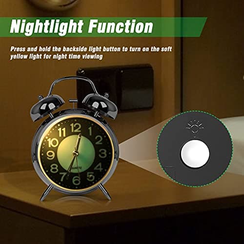 AYRELY® Super Loud Alarm Clock for Heavy Sleepers Adults,Twin Bell Retro 4 Inch Silent Non-Ticking Quartz with Backlight, Luminous dial, Alarm Clocks for Bedrooms Bedside (Silver)