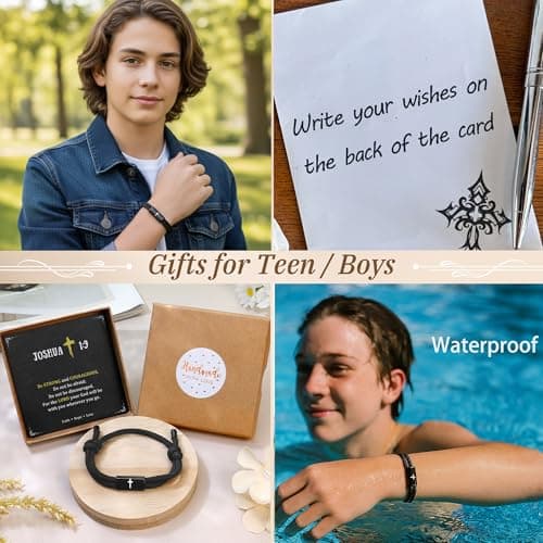 PEALICIOUS Cross Bracelet for Boys, Joshua Birthday Son Gifts for Teens B0FK4PJ31K