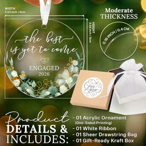 HEXMOZ Engagement Gifts for Couples - Engagement Gift for Newly Engaged Couples, Women, Fiance, Her - Bride to Be Gifts, First Christmas Just Engaged Acrylic Ornament 2025 - Party Decorations