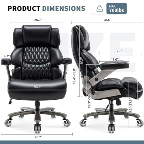 Big and Tall Office Chair 700lbs- Large High Back Executive Computer Desk Chair with 3D Flip-Up Arms, Adjustable Lumbar Support, Extra Wide Plus Size Seat, Heavy Duty Metal Base & Quiet Rubber Wheels