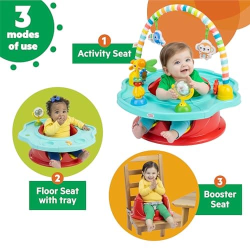 Bright Starts 3-in-1 SuperSeat Playful Paradise, Baby Activity Seat with Toys, Snacking Tray, Booster Seat, BPA Free Tray, Unisex, 6 Months +
