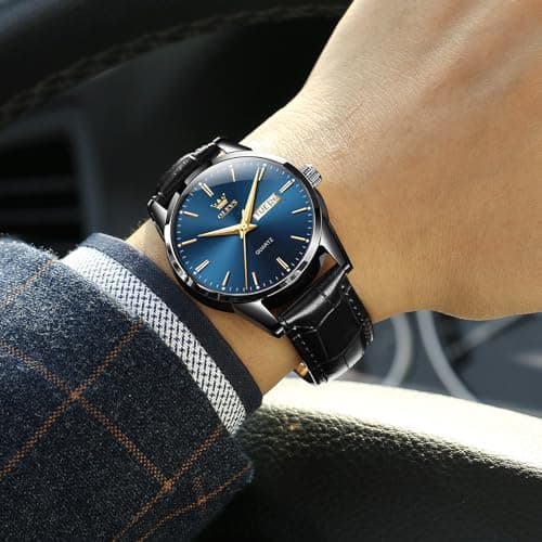 QBAIZI Men's Casual Leather Watch, Easy to Read Three-Hand Analog Stainless Steel Watches for Men, Minimalist Day Date Waterproof Luminous Mens Quartz Wristwatch