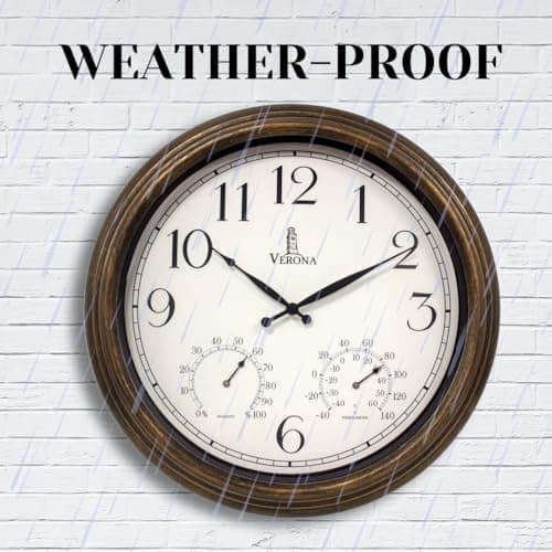 Outdoor Clocks for Patio Large Waterproof with Thermometer - 18 inch Indoor Outdoor Wall Clock with Temperature and Humidity Combo - Weatherproof, Accurate & Easy to Read for Pool, Garden & Home Decor