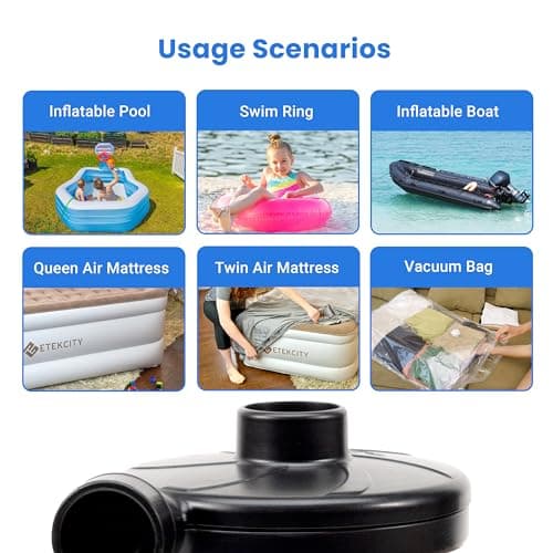 Etekcity Air Pump for Inflatables, Portable Electric Air Mattress Pump, Quick-Fill Perfect Inflator/Deflator for Couch, Blow up Pool Floats Raft Bed Boat Toy with Nozzles, 110-120V, Black