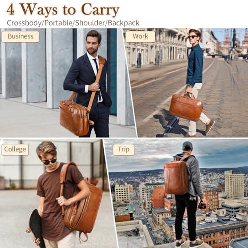 Faux Leather Messenger Bag for Men | 17-17.3 Inch Leather Mens Laptop Bag Leather Briefcasen Convertible Backpack 3 in 1 Computer Handbags Work Bag Shoulder Crossbody Bag Office | Vintage Brown