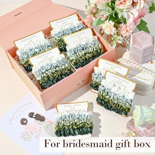 8 Pack Bridesmaid Gifts Satin Bridesmaid Scrunchies Soft Hair Ties Bachelorette Party Favors Hair Accessories for Women Bridesmaid Proposal Gift (Gradient Green) B0DTKDFCCB