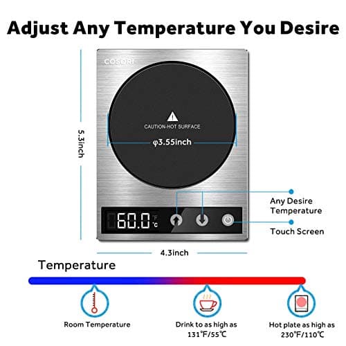 COSORI Coffee Mug Warmer & Mug Set for Desk, Cup Heater, Office & Christmas Gifts, 1°F Precise Temperature Control, Touch Tech & LCD Digital Display (77-194℉), 304 Stainless Steel, Silver/Black