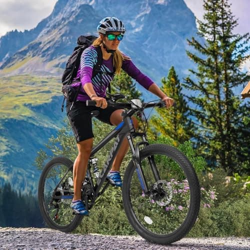 Mountain Bike 24 26 27.5 Inch, Dual Full Suspension Mens Womens Bike, 21 Speeds Dual Disc Brake Carbon Steel Bike, Boys Mens Mountain Bike for School Work Summer Camping, Birthday Gift Choice