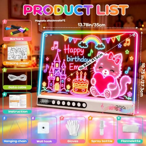 8 Colors, 8 Modes, 15 Light Effects with Music & Blue-Tooth, Doodle Neon Glow Pad Toys Gift for Girls/Boys/Kids 16" Rechargeable LED Drawing Board, Kids Birthday Christmas Gift B0GT9HHRJJ