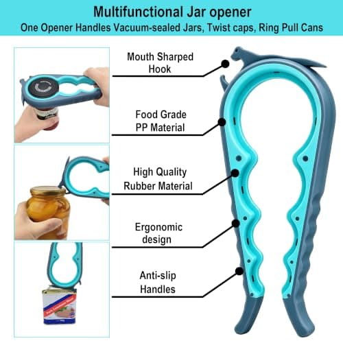 Otstar Jar Opener Bottle Opener and Can Opener for Weak hands, Seniors with Arthritis and Anyone with Low Strength, Mutil Jar Opener Get Lids Off Easily (Blue and Grey)