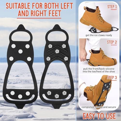 Gulfmew Ice Fishing Safety Kit, Durable Emergency Gear with Compact Ice Picks, One Pair of 8 Tooth Creepers for Boots, Whistle with Reflective Strips and Spring Line Cutting Scissors