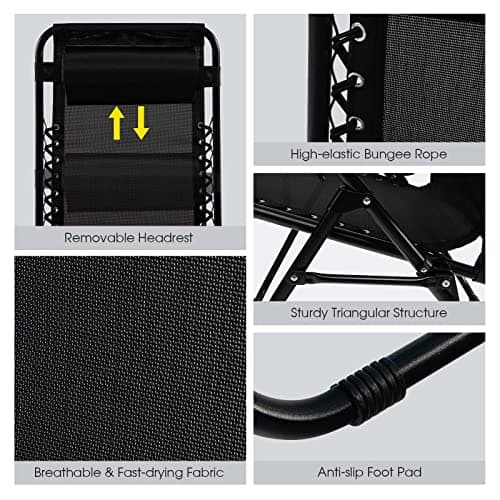 Goplus Zero Gravity Lounge Chairs, 160°Adjustable Folding Recliner w/Pillow and Cup Holder, 350LBS Comfy Outdoor Lounge Chairs for Patio, Lawn, Yard & Camp(1, Black)