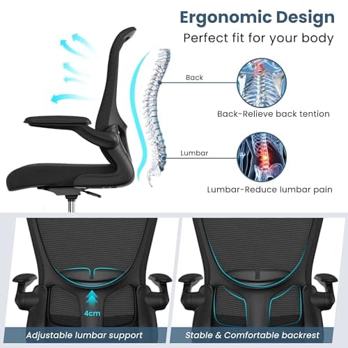 Drafting Chair, Tall Office Chair with Flip-up Armrests Executive Ergonomic Computer Standing Desk Chair, Office Drafting Chair with Lumbar Support and Adjustable Footrest Ring