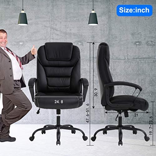 BestMassage Big and Tall Office Chair 500lbs Wide Seat Ergonomic Desk Chair with Lumbar Support Arms High Back PU Leather Executive Task Computer Chair for Heavy People Women,Black