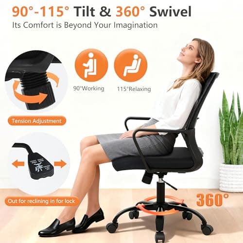 PayLessHere Office Chair Computer Chair Ergonomic Mesh Chair Mid-Back Home Office Swivel Chair Modern Desk Chair with Wheels Armrests Lumbar Support (Black)