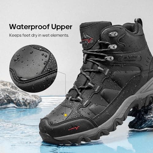 NORTIV 8 Men's Waterproof Hiking Boots Outdoor Trekking Lightweight Mountaineering Leather Shoes