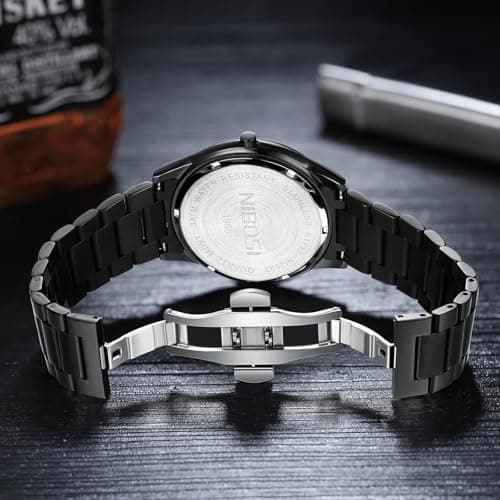 NIBOSI Men Watches Analog Quartz Stainless Steel Black Watches for Men Waterproof Business Classic Watch Fashion Minimalist Ultra Thin Wrist Watch for Work and Casual Wear