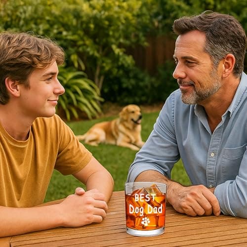 Best Dog Dad Whisky Glasses, Birthday Fathers Day Christmas Gifts for Dog Dad from Daughter Son Kids 10 OZ Old Fashioned Glass with Gift Box
