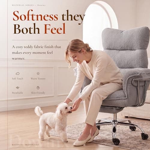 Dowinx Big and Tall Office Chair, Ergonomic Desk Chair with Thick Cushion, Wide Seat & Armrests Computer Gaming Chair,High Back Reclining Teddy Fleece Criss Cross Chair with Foot Rest, Gray