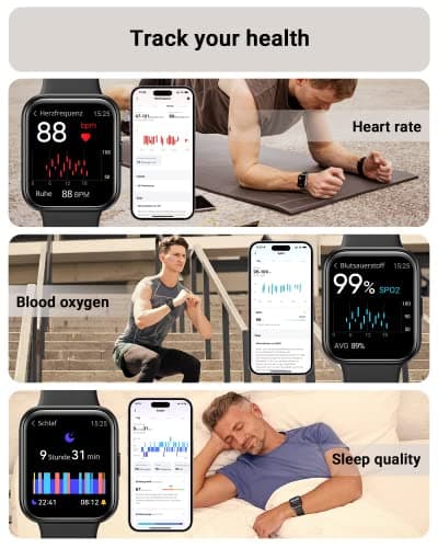 Tensky Smart Watch for Men/Women Android & iPhone, Alexa Built-in, 1.8" Touch Screen Fitness Tracker with Answer/Make Calls, 3ATM Waterproof Heart Rate/Sleep/SpO2 Monitor, Pedometer, 100+ Sport Modes
