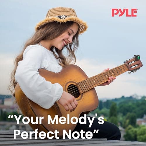 Pyle Digital Guitar Tuner Clip On, High Accuracy Chromatic Tuner for Electric and Acoustic Guitars, Bass, Violin, Ukulele, Adjustable and Rotatable, Auto Shut-Off Function