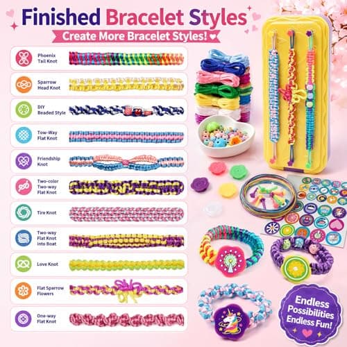 DDAI Arts and Crafts for Kids Age 8-12 Friendship Bracelet Making Kit for Girls - Best Birthday Gifts Ideas for Girl 7 9 10 11 Year Old - Popular Bracelets String Maker Toys Set